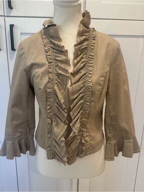 INC International Concepts Women’s Ruffle Front Cropped Jacket - Beige S